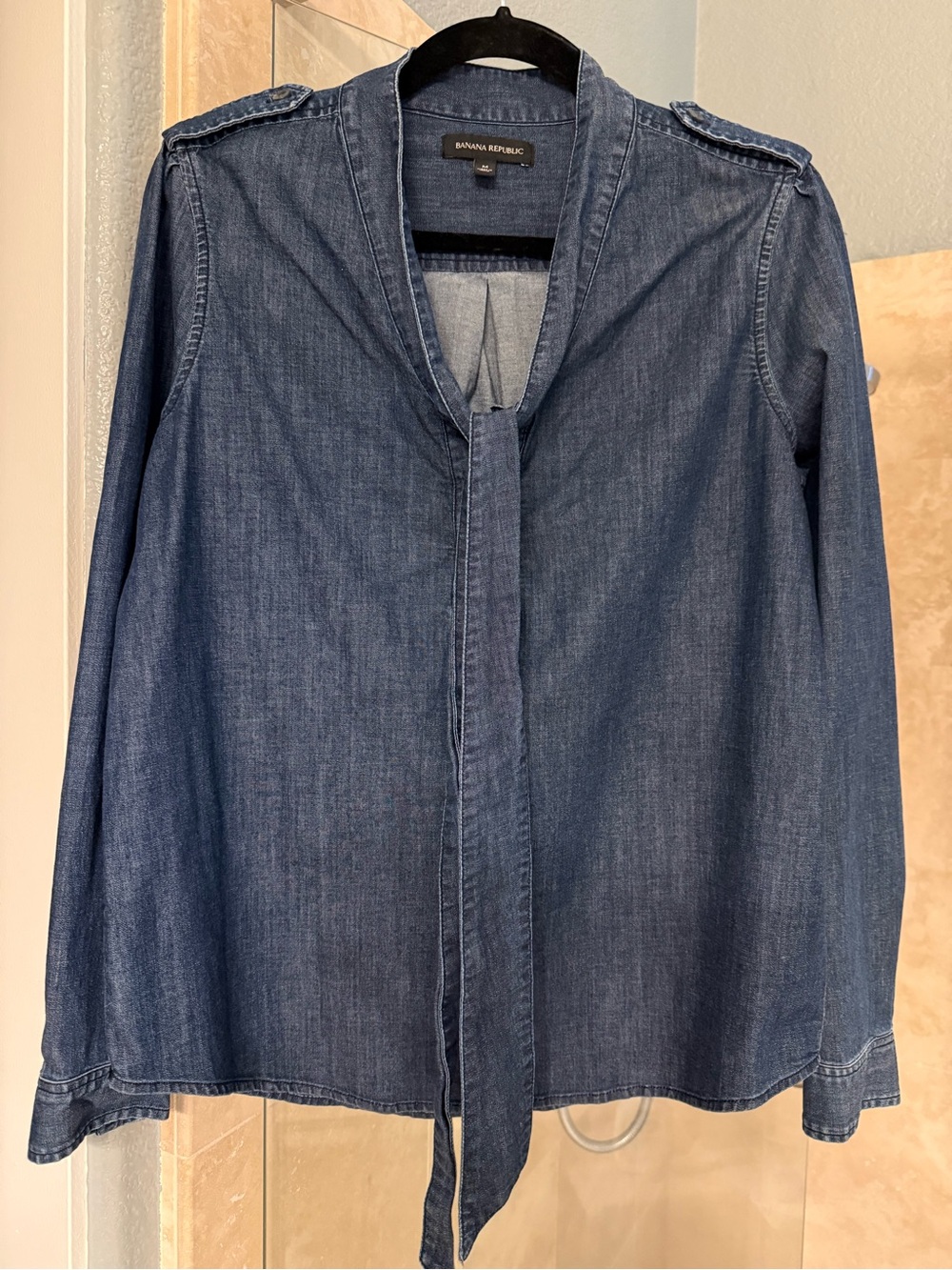 Banana Republic Dark Blue Denim Tie-Neck Shirt